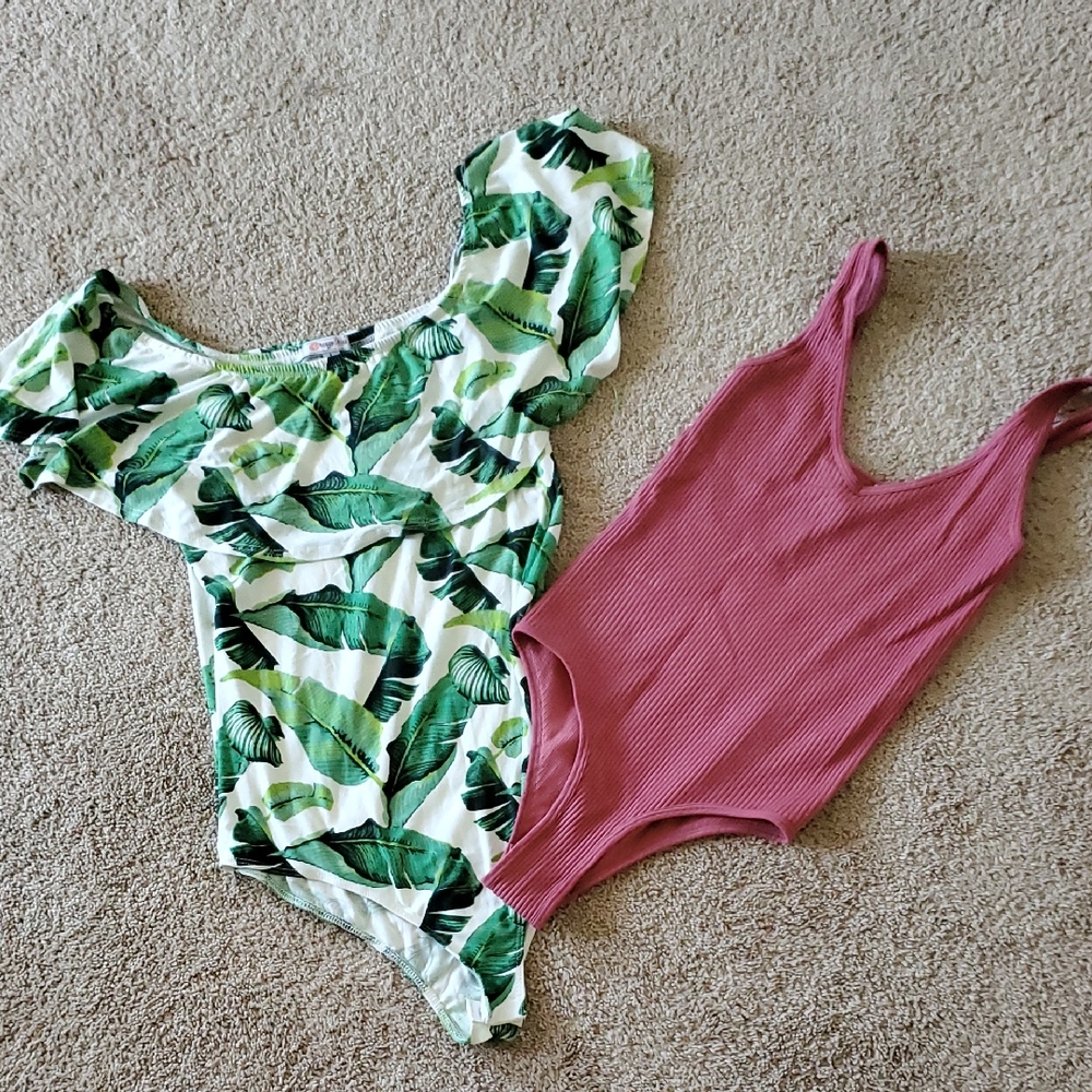 Leaf Print and Pink Kids One Piece Set